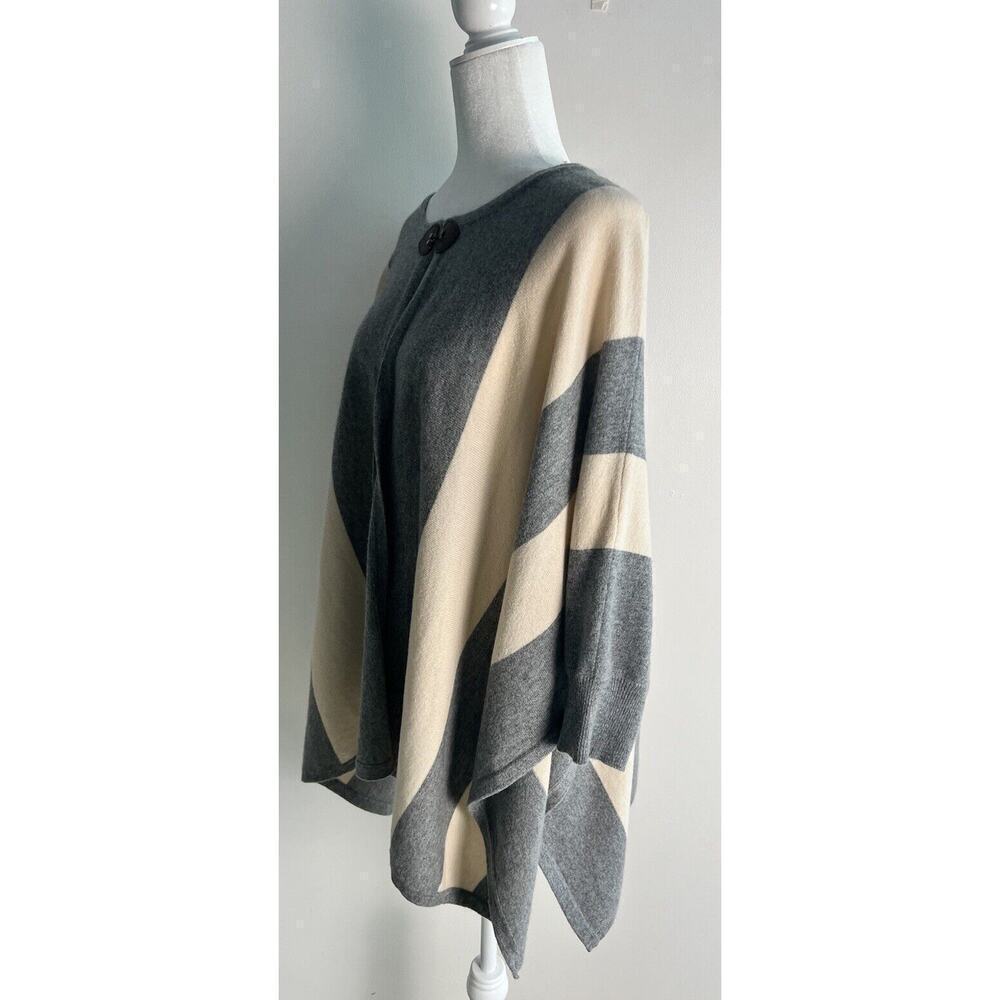 Autumn Cashmere Womens Kimono Sleeve Grey & Pink Striped Clasp Neck Sz S Poncho - Picture 6 of 10